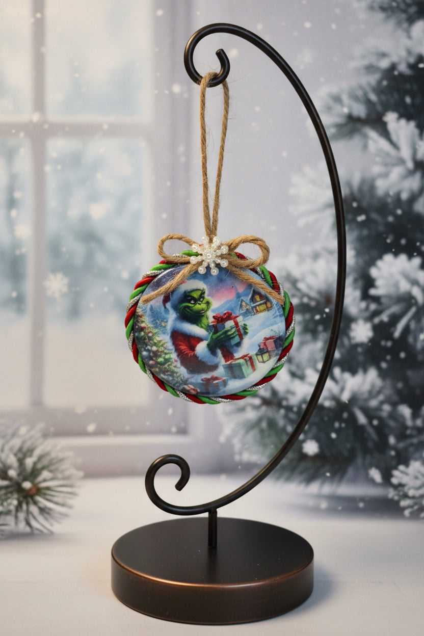 Holiday ornament with a Grinch Theme
