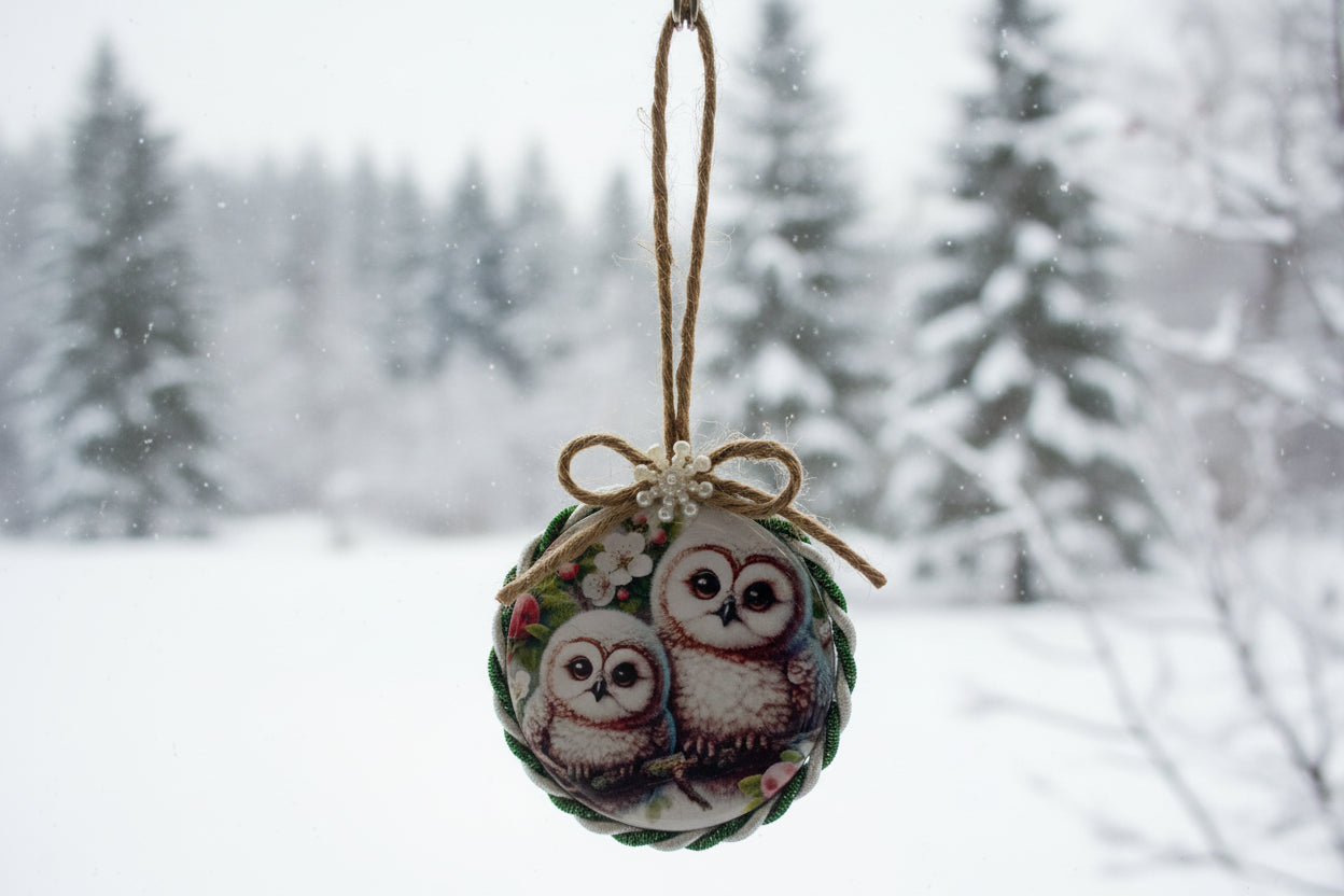 Decorative ornament with owls on a white background