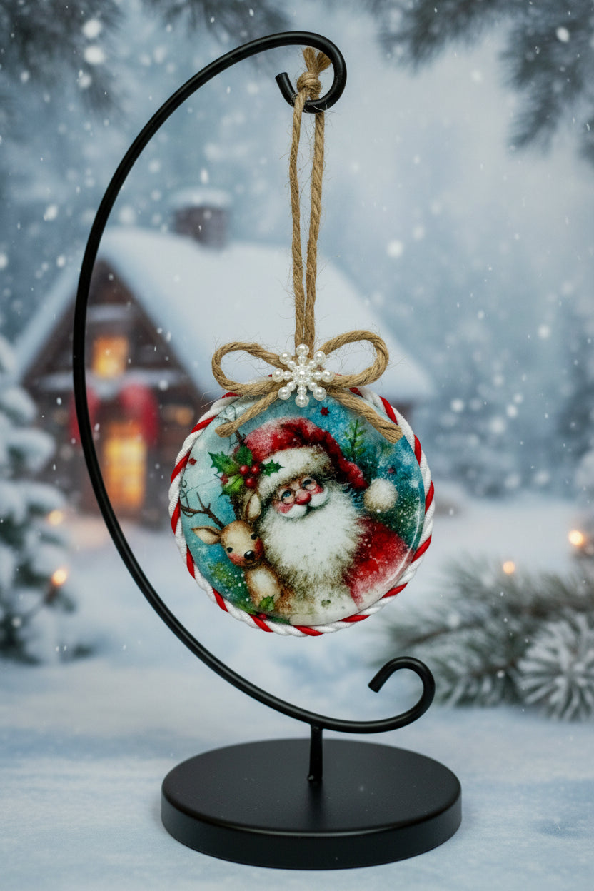 Christmas ornament with Santa Claus design on a white background